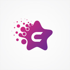 Vector stars pixel for technology symbol letter C design minimalist