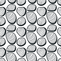 Vector Seamless background with Stylized stones, abstract shapes. Hand drawn on a white background. Black and white.