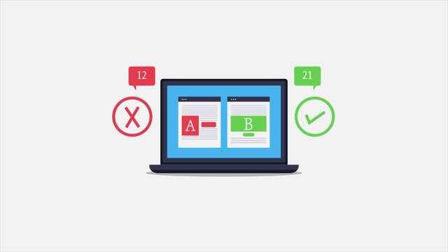AB testing, Split testing, compare web page, conversion success concept. 2d animation, video clip for presentation.