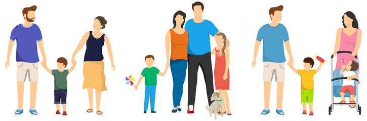 Fototapeta premium Happy family, group of people a happy family. Mom, dad, son and daughter. Big family. Vector, cartoon illustration