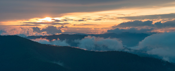 Panoramic view of sunset in mountains