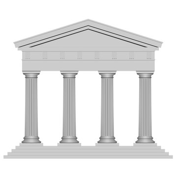 3D Ancient temple with four columns isolated on white background 