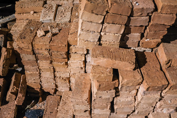 Pile Of Clay Bricks. Red Clay Bricks