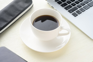 caffee and caffee cup and laptop pc and smartphone