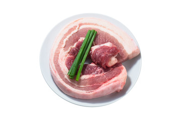 A selection of pork belly on white background