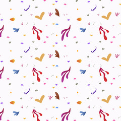 Cute floral pattern vector illustration with purple and red flowers, hearts on a white background. Cover, textile, postcard, wallpaper design