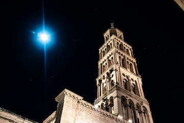Saint Dominus cathedral in Split,Croatia. Peristil palace area in Diocletian's palace at night.