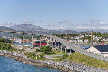 bending ramp of high bridge on fjord, Bronnoysund, Norway