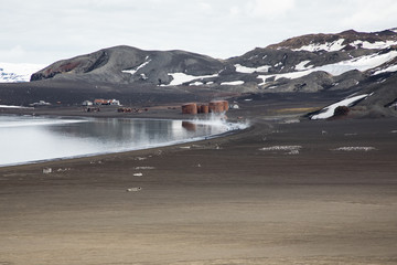 Old abandoned whaler's station and hut, whaler's bay, deception island, antarctica