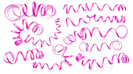 Set of realistic pink ribbons on white background. Vector illustration. Can be used for greeting card, holidays, banners, gifts and etc.