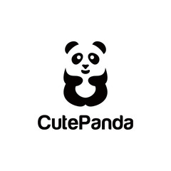 Cute panda logo is funny and is liked by many people. Panda bear silhouette Logo design vector template.