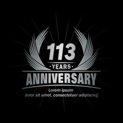 113 years logo design template. Anniversary vector and illustration template.