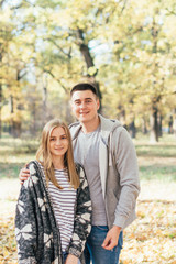 Fototapeta premium happy young couple in autumn park