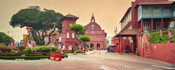 Christ Church Melaka, Malacca City, Malaysia. Panorama - obrazy, fototapety, plakaty