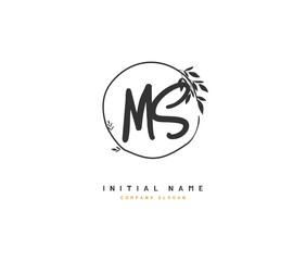 M S MS Beauty vector initial logo, handwriting logo of initial signature, wedding, fashion, jewerly, boutique, floral and botanical with creative template for any company or business.