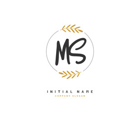 M S MS Beauty vector initial logo, handwriting logo of initial signature, wedding, fashion, jewerly, boutique, floral and botanical with creative template for any company or business.