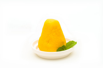 Wuwutou on a white background, dotted with a mint leaf.