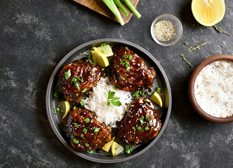 Grilled chicken thighs with rice