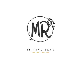 M R MR Beauty vector initial logo, handwriting logo of initial signature, wedding, fashion, jewerly, boutique, floral and botanical with creative template for any company or business.