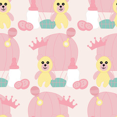 Pattern design with pink and yellow baby girl toys