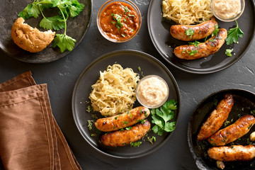 Grilled sausages with sauerkraut and horseradish