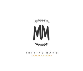 M MM Beauty vector initial logo, handwriting logo of initial signature, wedding, fashion, jewerly, boutique, floral and botanical with creative template for any company or business.