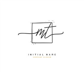 M T MT Beauty vector initial logo, handwriting logo of initial signature, wedding, fashion, jewerly, boutique, floral and botanical with creative template for any company or business.
