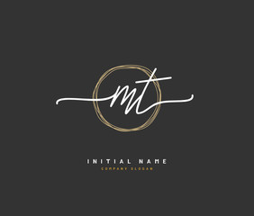 M T MT Beauty vector initial logo, handwriting logo of initial signature, wedding, fashion, jewerly, boutique, floral and botanical with creative template for any company or business.