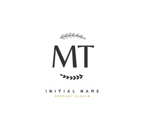 M T MT Beauty vector initial logo, handwriting logo of initial signature, wedding, fashion, jewerly, boutique, floral and botanical with creative template for any company or business.
