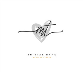 M T MT Beauty vector initial logo, handwriting logo of initial signature, wedding, fashion, jewerly, boutique, floral and botanical with creative template for any company or business.