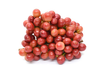 Coffee berries red and leaves coffee on white background.