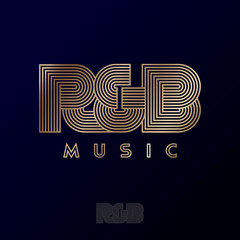 R & B Music logo. R and B monogram. Rhythm & Blues Music emblem. Letters consist of gold strips, isolated on a black backgrounds. 