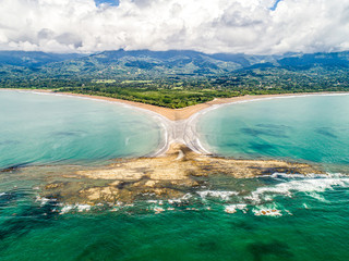Aerial view National Park Punta Uvita Beautiful beach tropical forest pacific coast Costa Rica shape whale tail - 308190110