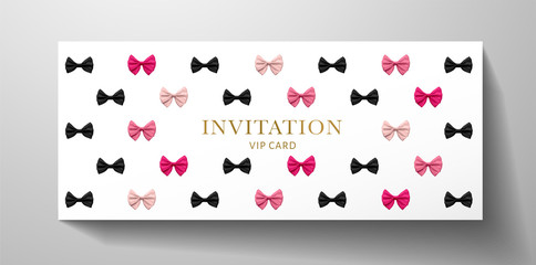 Colorful VIP Invitation template with colorful black and pink bows. Design for Gift certificate, Voucher or Gift card 