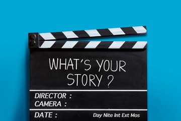 Naklejka premium What's your story.text title on film slate