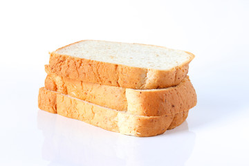 Three slices of bread on white background.