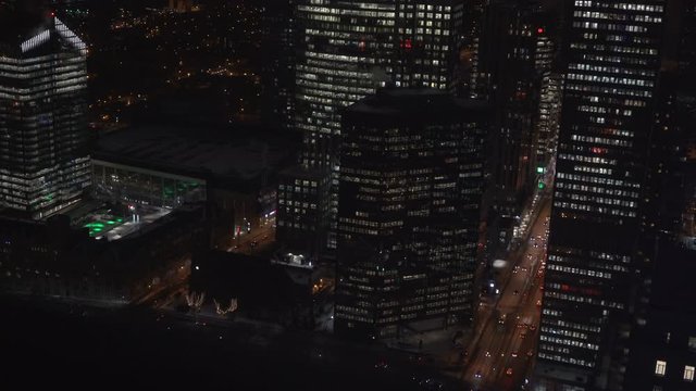 MONTREAL, CANADA - Aerial Night View of Downtown Montreal City