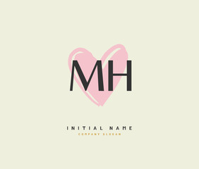 M H MH Beauty vector initial logo, handwriting logo of initial signature, wedding, fashion, jewerly, boutique, floral and botanical with creative template for any company or business.