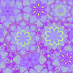Fototapeta na wymiar Bright colorful combination of abstract flowers in a seamless pattern