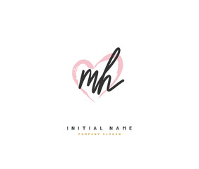 M H MH Beauty vector initial logo, handwriting logo of initial signature, wedding, fashion, jewerly, boutique, floral and botanical with creative template for any company or business.