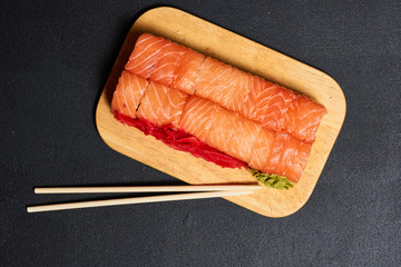 Set of Japaneese rolls with tuna. Philadelphia. Rolls with Red Fish.