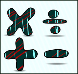 Cartoon icons, design. Doodle cute miniature scenes of workers with signs of algebra.