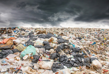 garbage dump pile in trash dump or landfill,truck is dumping the gabage from municipal,garbage dump...