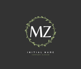 M Z MZ Beauty vector initial logo, handwriting logo of initial signature, wedding, fashion, jewerly, boutique, floral and botanical with creative template for any company or business.