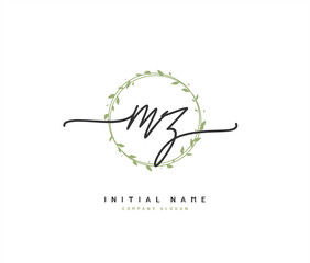M Z MZ Beauty vector initial logo, handwriting logo of initial signature, wedding, fashion, jewerly, boutique, floral and botanical with creative template for any company or business.