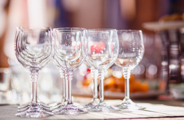 Catering service. Table setting, glass goblets, cutlery
