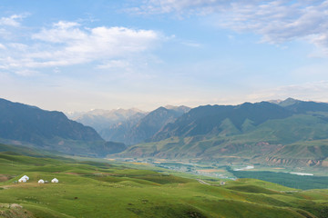 Fototapeta na wymiar Beautiful mountain valley landscape in the Tien Shan mountains in Xinjiang of China