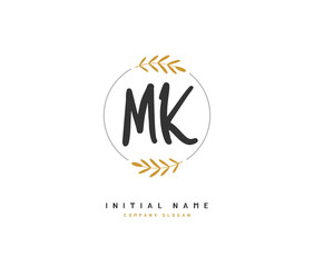 M K MK Beauty vector initial logo, handwriting logo of initial signature, wedding, fashion, jewerly, boutique, floral and botanical with creative template for any company or business.