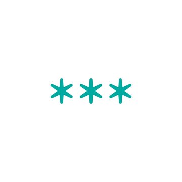 three blue asterisks footnote icon. Password, parol sign. Flat icon of asterisk isolated on white background.