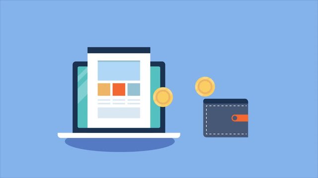 Make money online, earning money from internet, income from blog, website concept. 2d animation, video clip.